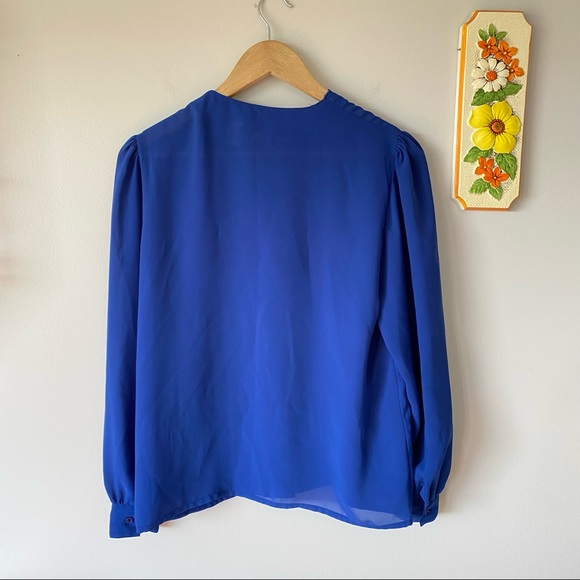 Vintage Navy Dark Blue Blouse with Leaf Embroidery Button up - Picture 10 of 10